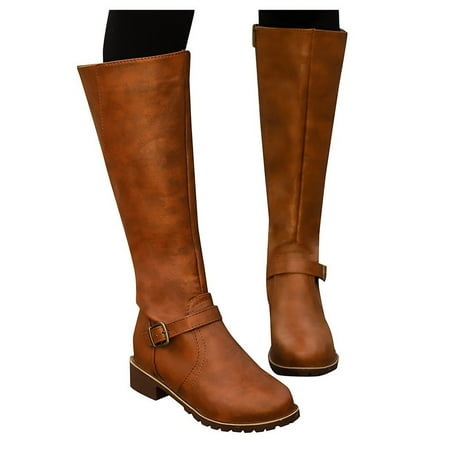 

nsendm Jean Boots for Women Knee High Zipper Warm Vintage Leather Women Keep Womens Thigh High Boots over The Knee Yellow 7.5