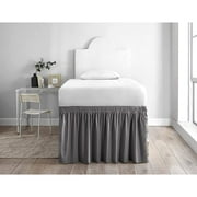 Mictong Dormitory Bed Skirt, Extra Long University Dormitory Bed Skirt with 40 inch dangling edge, ruffle edge Dormitory Bed Skirt, Elastic Bed Skirt, Easy to Install, 1 piece, Grey