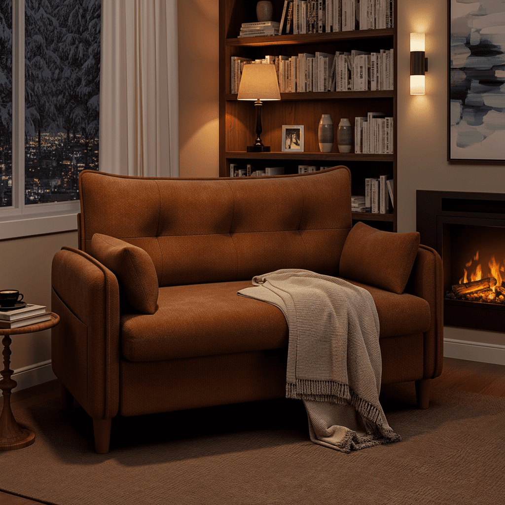 Gacale 50" Loveseat Couch with Tufted Design | Space-Saving Love Seat Sofa for Small Spaces, Bedroom, and Apartment, Brown