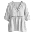 thumbnail image 5 of Women's V Neck T Shirts 3/4 Sleeve Blouse Summer Tops Dressy Casual Loose Fit Basic Tees by Yigetop White 2XL, 5 of 6