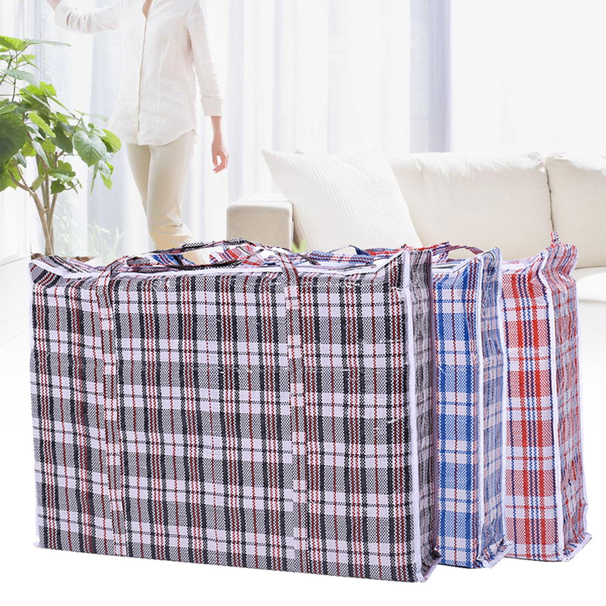 Moaere 6Pcs Extra-Large Plastic Checkered Storage Laundry Shopping Bags ...
