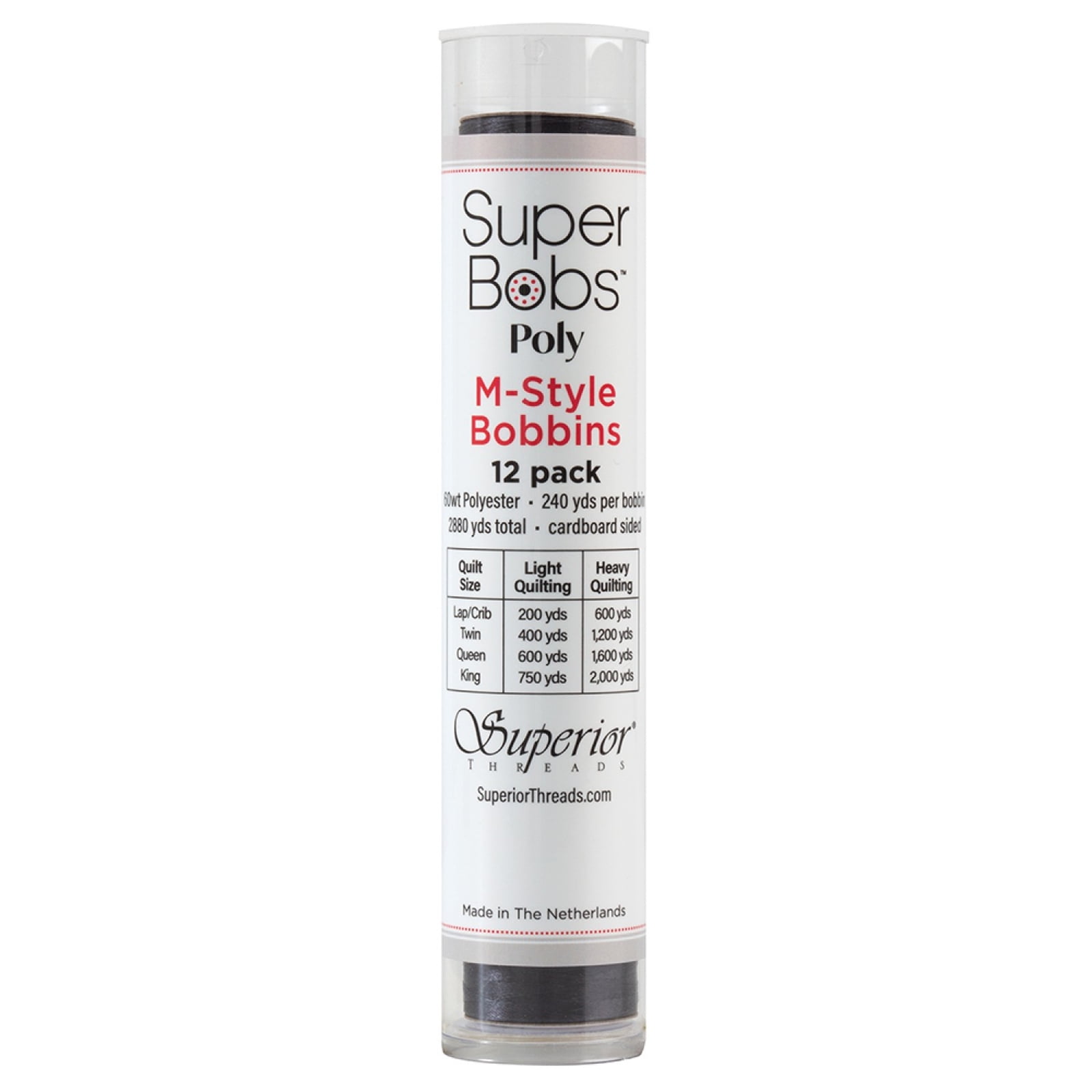 SuperBobs Polyester M-Style Bobbin 12 Pack Dark Gray