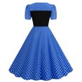 thumbnail image 4 of safuny Women's Tea Length A Line Dress Solid Color Crew Neck Short Sleeve Elegant High Waist Retro Prom Party Trendy Dresses Holiday Blue XL, 4 of 7