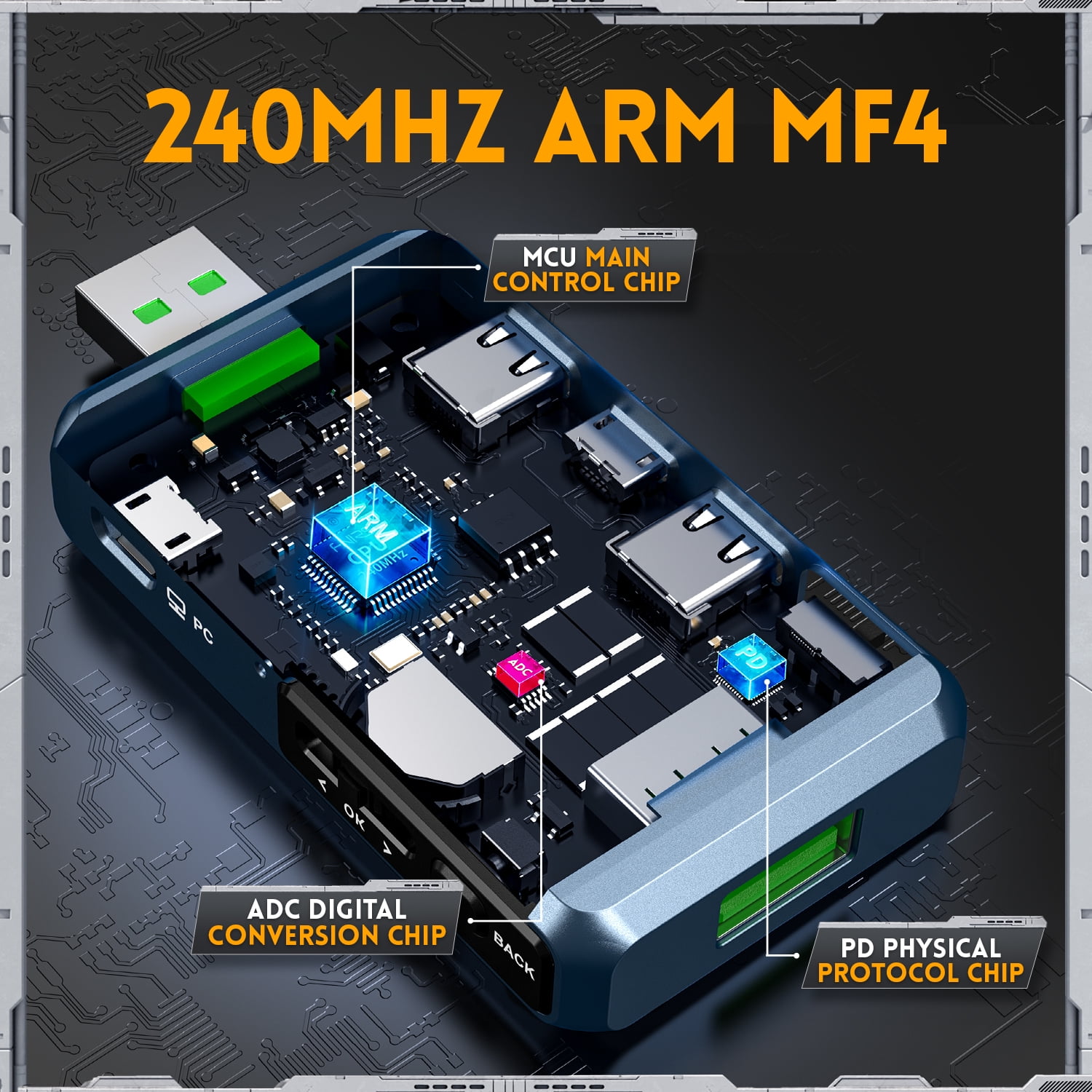 USB Battery Tester Voltmeter Ammeter TYPE-C Fast Charge Detection Trigger Capacity Measurement Ripple Monitor ,Live Data