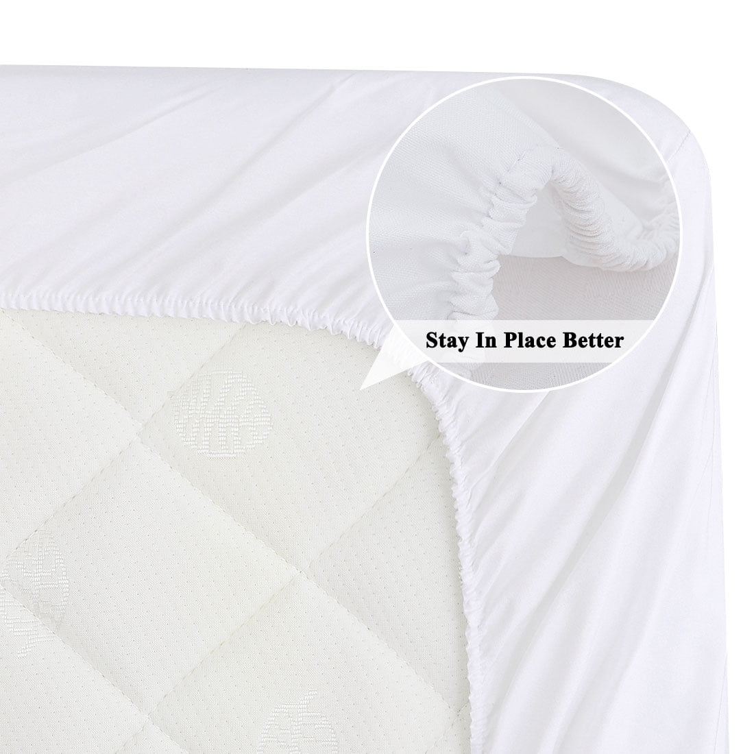 Unique Bargains 14" Deep Pocket Waterproof Solid Mattress Fitted Sheet White Queen