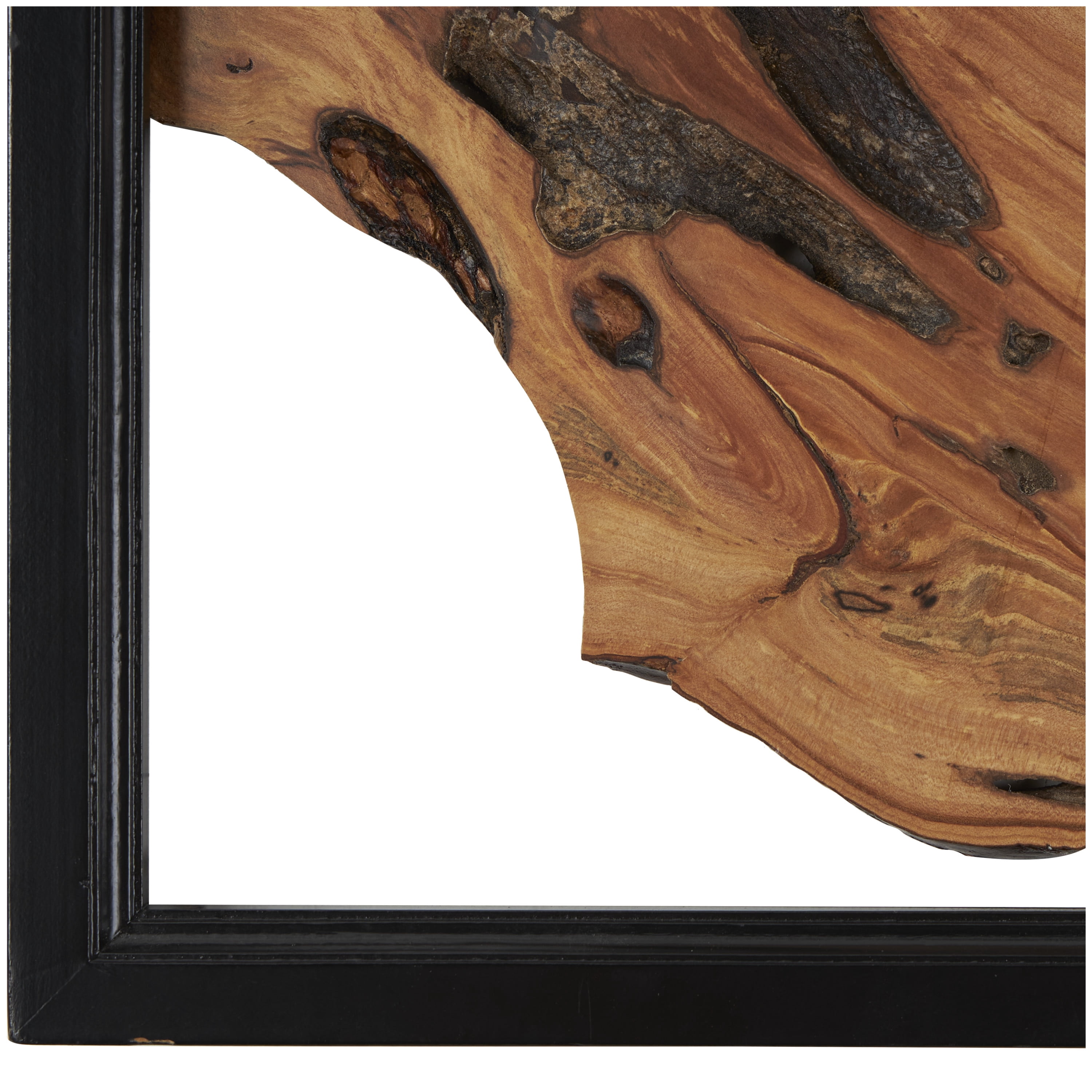 DecMode Brown Wood Handmade Live Edge Wood Slab Abstract Wall Decor with Black Frame