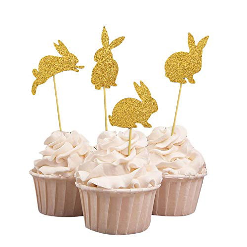 Whaline 29 Pack Happy Easter Cupcake Topper Bunny Rabbit Ear Cake Toppers Decorations for Birthday Easter Day Party Supplies 