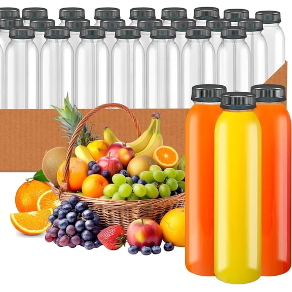 EcoQuality 12 oz Clear PET Plastic Juice Bottles, Round Leakproof, 5 Pack