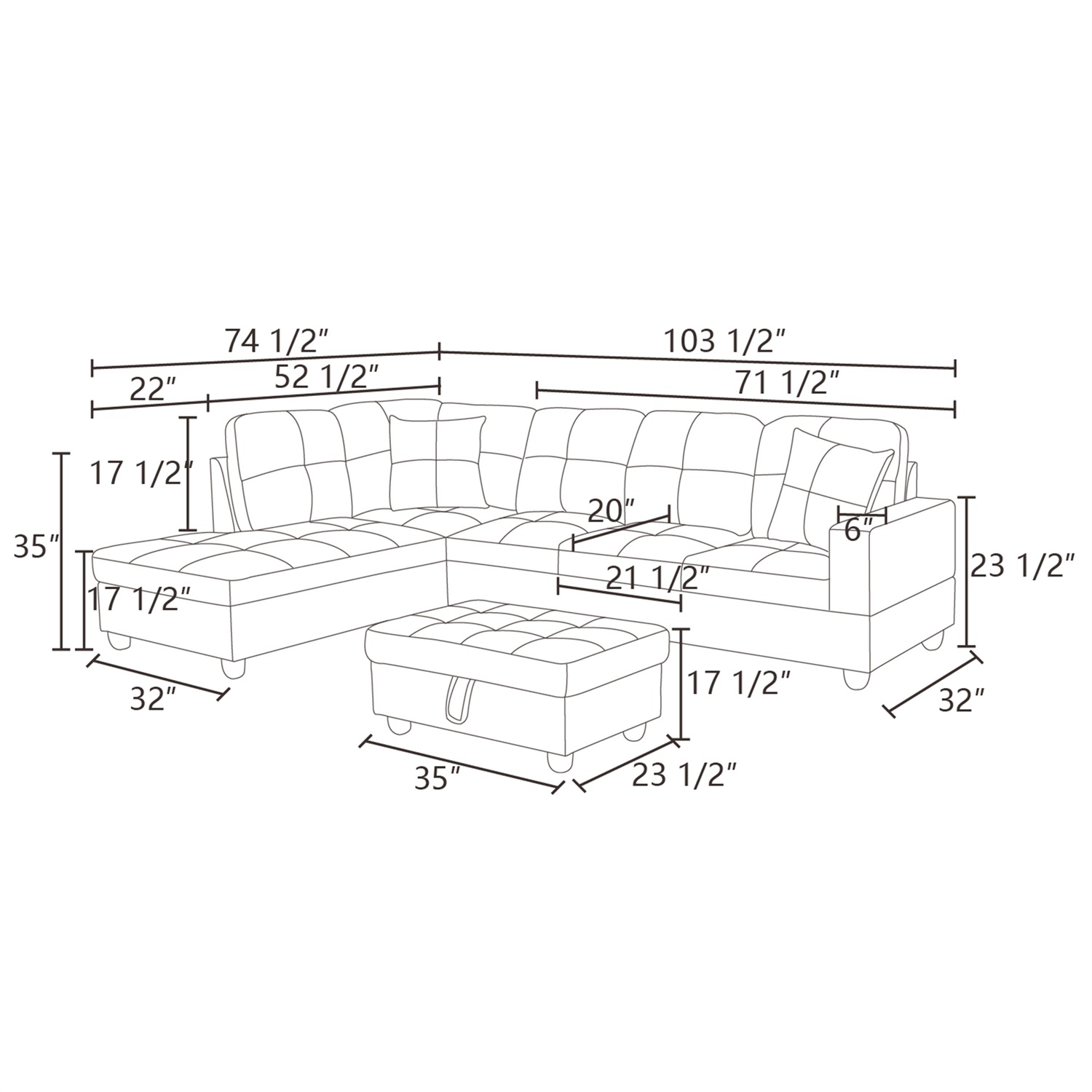 Hommoo 4-Seat Semi Semi PU Synthetic Leather Sectional Sofa Sets, L Shaped Sectional Couches and Sofas, Modern Living Room Furniture Sets, 17.5'' Back Height, Latte(No Ottoman)