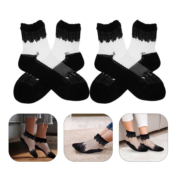 YSNOOWE 2Pares Calcetines De Encaje Negro Para Mujer Transpirables Y Transparentes Para Eventos
