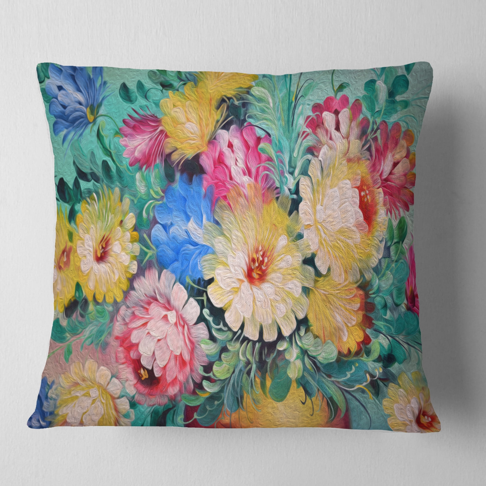 Designart Digital Flowers Art - Floral Throw Pillow - 18x18