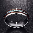 thumbnail image 4 of Vakki 6mm Hawaiian Koa Wood Tungsten Rings Dome Abalone Shell/Blue Center Wedding Bands Size 7 to 17, 4 of 5