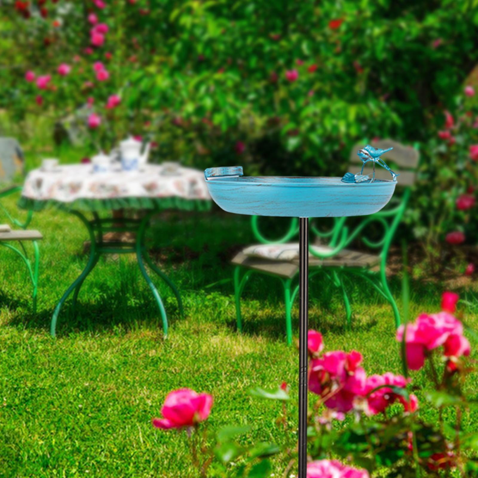 CarpNettore Metal Garden Standing Bird Bath with Stake 13x37inch Multifunctional Sturdy Blue