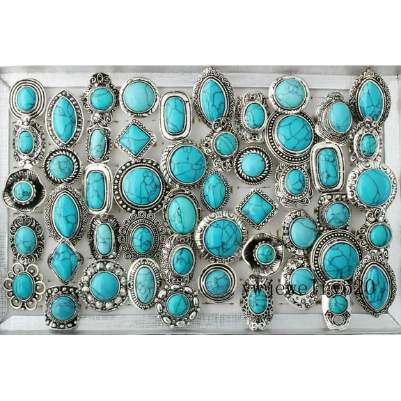 K-KED 20Pcs Wholesale Mixed Lots Vintage Gemstone Turquoise Rings Delicate Jewelry New FREE