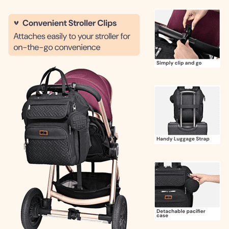BabbleRoo Wide Top Diaper Bag Backpack, Spacious & Stylish Nappy Organizer, Black, 1 pc