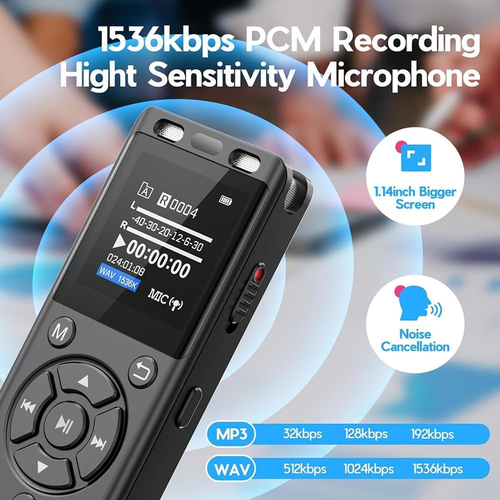 64 B Di ital Voice Recorder with Playback,Audio Recordin Device for Lectures Meetin /Classes/Interviews,Tape Recorder with Voice Activated,Password,Noise Reduction,A-B Repeat,MP3 Player Etc