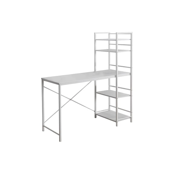 48 Inch White Computer Desk with 4 Shelves and Modern Storage