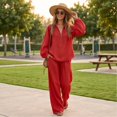 thumbnail image 4 of Linen Two Piece Sets for Women V Neck Zipper Matching Sets Loungewear Fall Travel Outfits Fashion 2026 ,M, 4 of 7