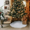 thumbnail image 4 of Plush Christmas Tree Skirts, 48 inches Luxury Snowy White Faux Fur Xmas Tree Base Cover Mat with Silver Snowflakes - Silver Sequin, 4 of 4