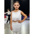 thumbnail image 3 of TiaoBug Kids Girls Latin Dance Outfit Ballroom Salsa Tassel Fringe Dress One Shoulder Crop Top and Skirt Set White 14, 3 of 7