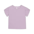 thumbnail image 2 of Lmnyox Summer Cotton Linen Shirts for Girls Short Petal Sleeve Crew Neck Casual T Shirt Solid Color Basic Tee, 2 of 5
