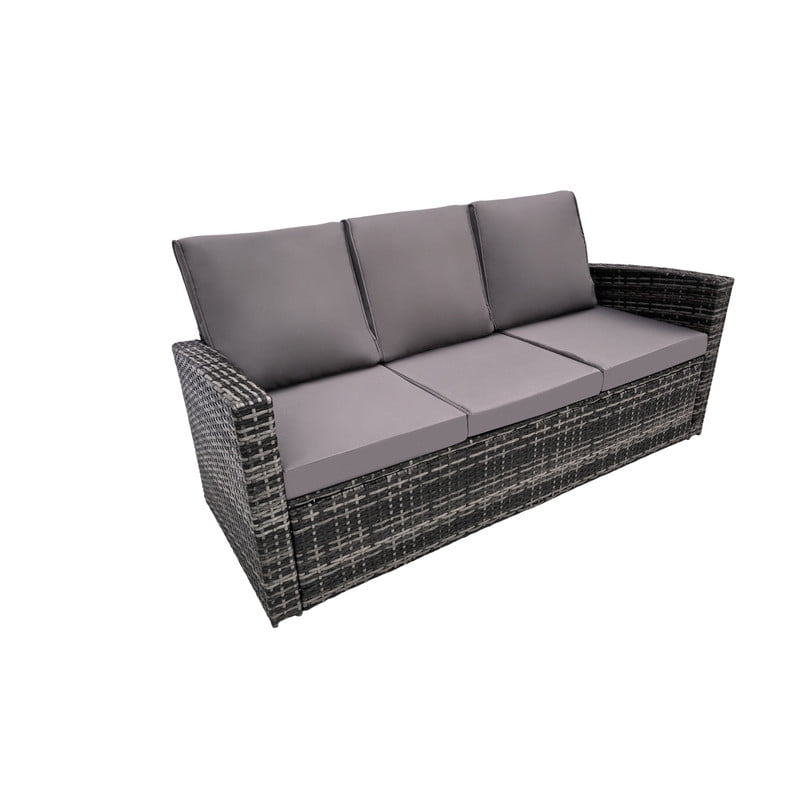 6-Piece Patio Furniture Set with 2 Ottomans, PE Wicker Sectional Sofa Set with Glass Coffee Table, Patio Conversation Set with Thick Cushion for Backyard Lawn