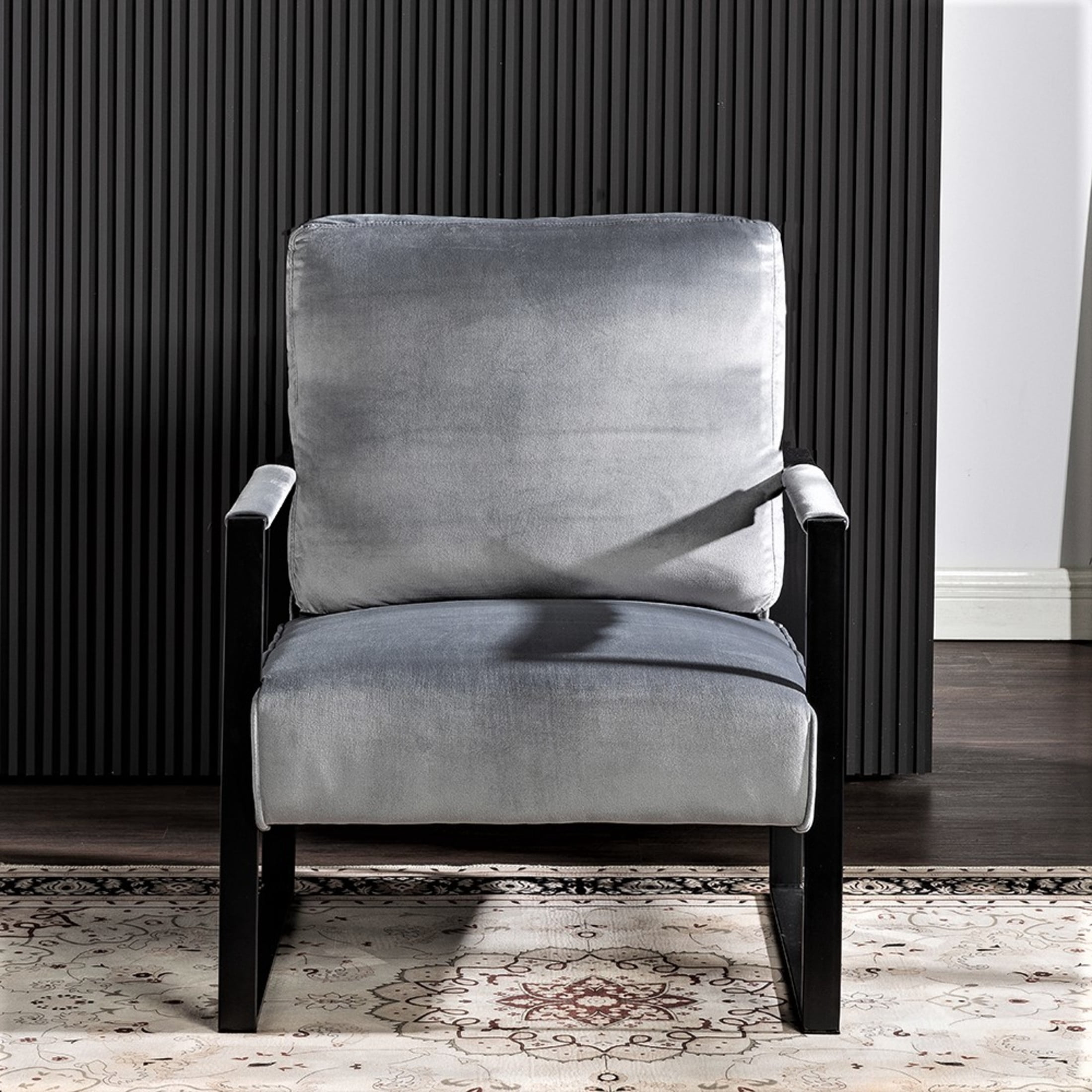 GDF Studio 25.4" Mid-Century Modern Accent Chair with Square Metal Frame, Velvet Upholstery, Gray