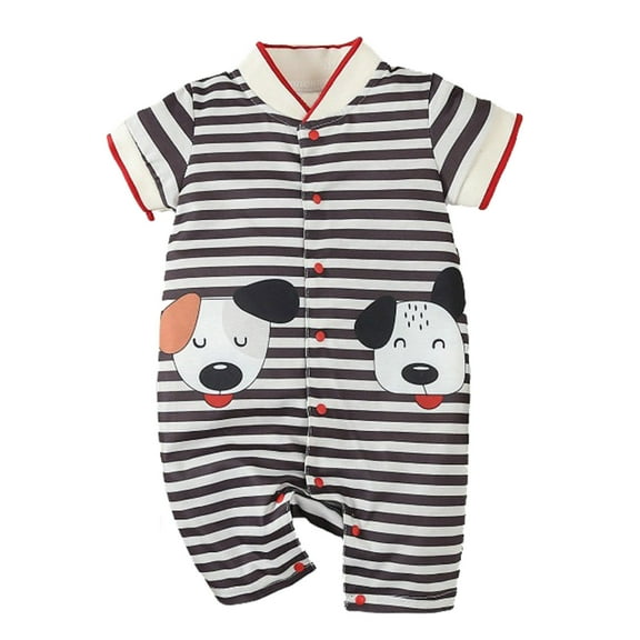 LIIPEE Girls Onesie Summer Casual Short Sleeve Cartoon Striped Printed Button Down Romper Classic Photoshoot One-Pieces,Black,9-12 Months
