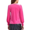 thumbnail image 3 of Blusa de terciopelo INSPIRAR CHIC para mujer, de cuello redondo, manga larga abullonada, top casual XS color rosa intenso, 3 of 6