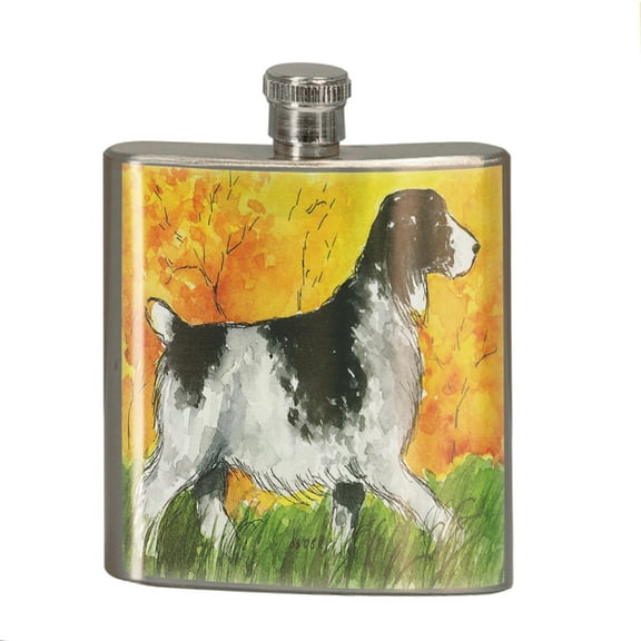 KuzmarK 6 oz. Stainless Steel Pocket Hip Liquor Flask - English Springer Spaniel Dog Art by Denise Every