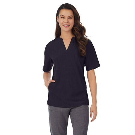 Women's Cuddl Duds® Scrubs 4-Pocket Split Neck Top Color: Black Size: LARGE