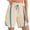 Beige, variant on Summer Elastic Waist Women Drawstring Color Block Straight Shorts