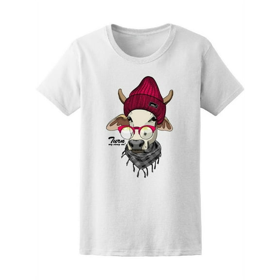 Red Knitted Hat Dressed Cow Tee Women's -Image by Shutterstock