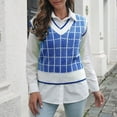 thumbnail image 5 of Womens Fall Fashion 2022! QLEICOM Sweaters for Women, Women‘s V-neck Multicolor Knitted Sweater Plaid Stripes Casual Fashion Sleeveless Vest Jacket Coat Tops On Clearance, 5 of 5