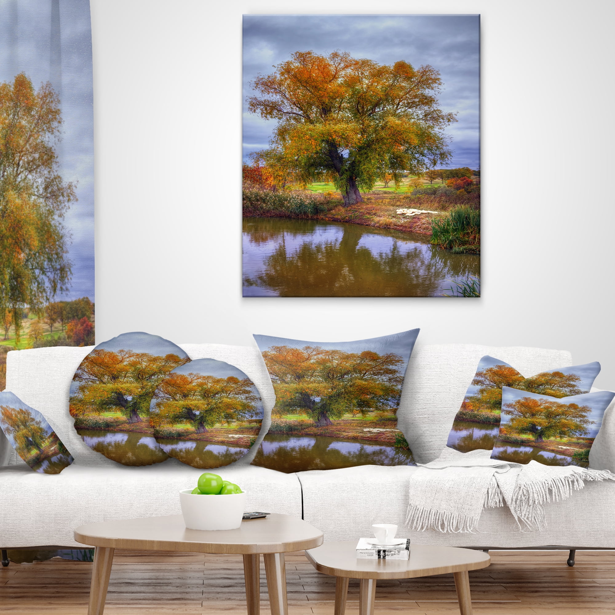 Designart Willow Near Pond - Landscape Photography Throw Pillow - 16x16