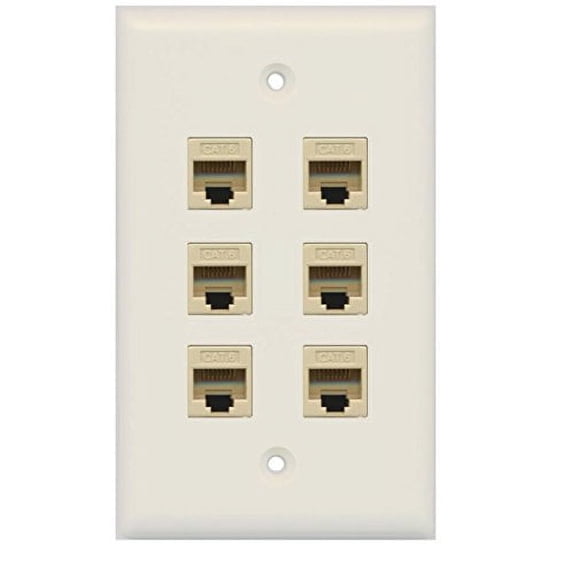 RiteAV 1 Gang Cat6 Wall Plate - Light Almond 6 Port
