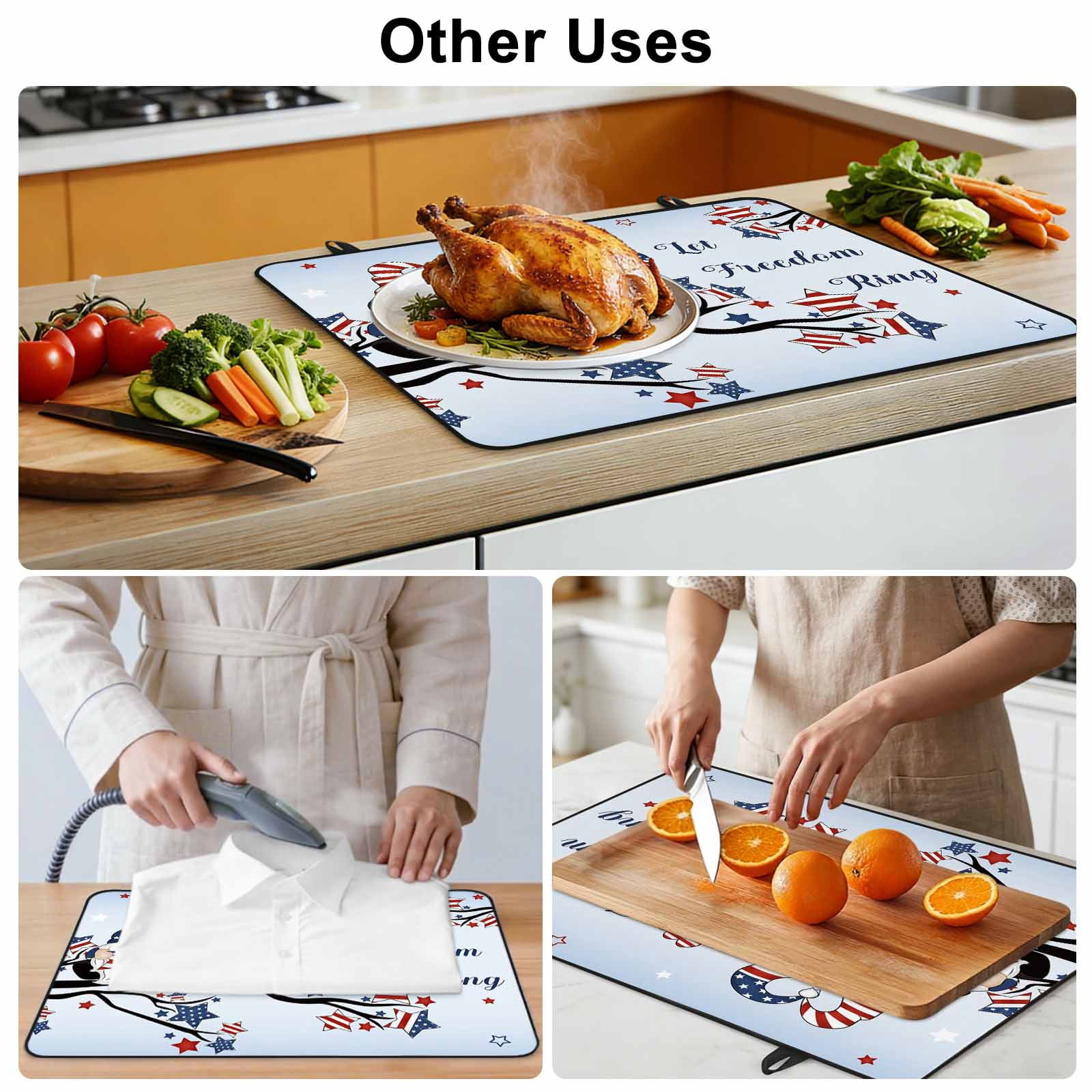4th of July Stove Top Cover for Electric Stove, Heat-proof & Non Slip Glass Top Stove Cover Protector, Independence Day Blue Ombre Gnomes American Star Kitchen Flat Cooktop Rubber Mat 36x21 Inches