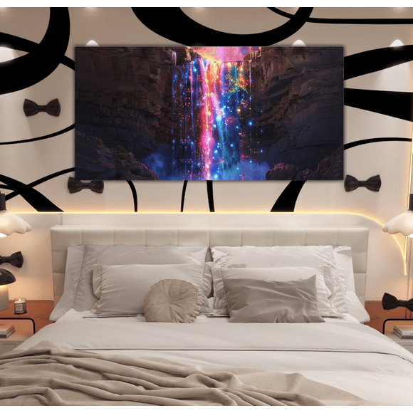 Erosebridal Dreamy Waterfall Paintings Wall Decor Framed, Girly Rainbow Framed Wall Art for Living Room 58x29, Nature Cave Stone Wall Decor for Bedroom 58x29, Luxury Living Room Decorative