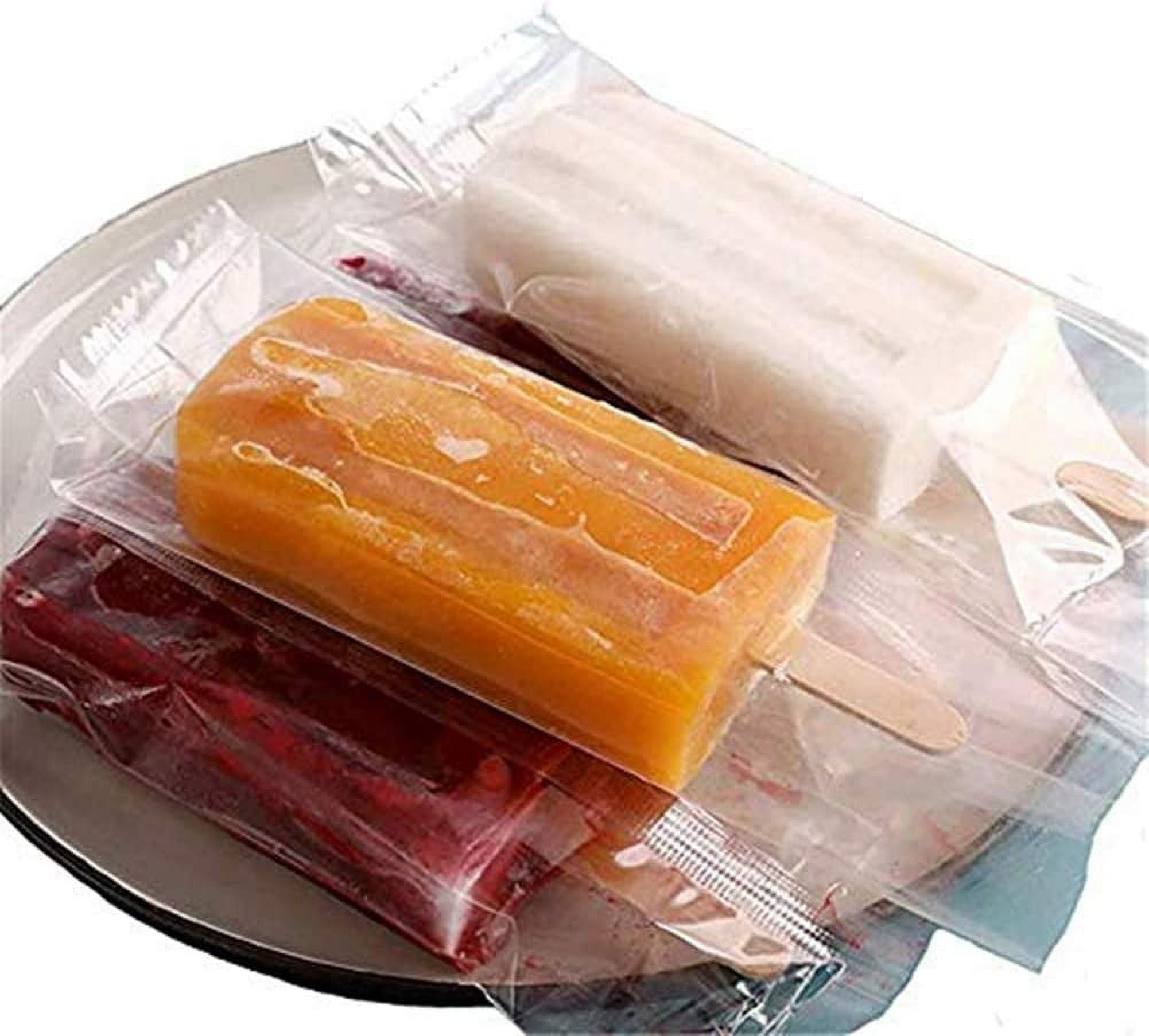 100 Pcs DIY Ice Cream Making Kit – Includes Clear Plastic Bags, Wooden Sticks & Gold Twist Ties – Perfect For Homemade Popsicles & Summer Treats