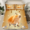 thumbnail image 2 of Capybara Bed Sheets Set Brown Sequin Fluid Art Sheet Set King,Crystal Diamond Sheets Nautical Sea Animal Bedding Set,Coastal Creature Cute Room Decor, 2 of 7