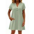 thumbnail image 2 of Casual Dresses For Women, Linen Casual V Neck Button Front Short Sleeve Loose Fit Sundress Midi Beach Party Green Bridesmaid Dress Red Women Flowy Dress 2025 Dresses Cocktail (L, Mint Green) ZMTing, 2 of 4