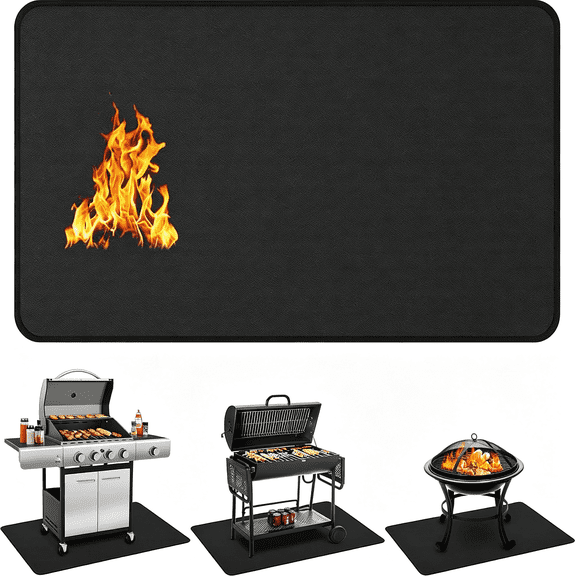RLESO 60X40In under Grill Mat for Outdoor Grill,Double-Sided Fireproof Deck&Patio Protector,Waterproof Oil-Proof Bbq Floor Pad for Indoor Fire Pit Fireplace,Heavy Duty Grill Mats