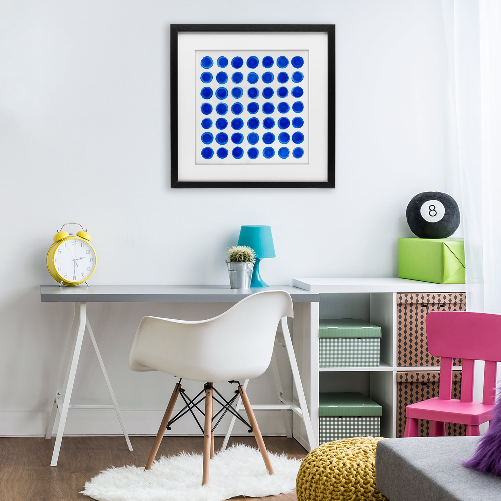 Stupell Industries Blue Dots Uniform Pattern Black Framed Print Under Glass, design by Martina Pavlova