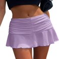 thumbnail image 1 of Female Solid Color High Waist Pleated Skirt Ruffled Short Dress S-L, 1 of 2