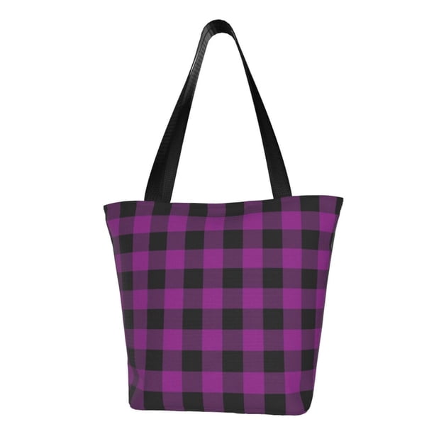 Fotbe Purple Black Plaid Bolsa de Playa con Estampado, Bolsa de Hombro, Bolsa de Mano Espaciosa, Bolsa de Viaje Ligera, Bolsa de Compras Versátil