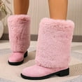 thumbnail image 3 of Rokment Fuzzy Mid Calf Winter Snow Boots for Women Cold Weather Fashion Suede Chunky Low Heel Furry Wide Mid Calf Dress Tall Boots Pink Size 8, 3 of 7