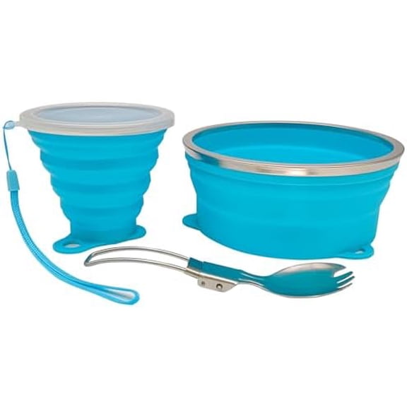 Mess Kit for Camping Silicone Collapsible Bowl Collapsible Cup and Stainless Steel Spoon for Backpacking Outdoor Hiking Traveling and Picnic