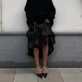thumbnail image 5 of Women'S Bubble Satin Maxi Skirt Low Waist Ruffle Pleated A Line Puffy Summer Flowy Balloon Skirt Black L, 5 of 8