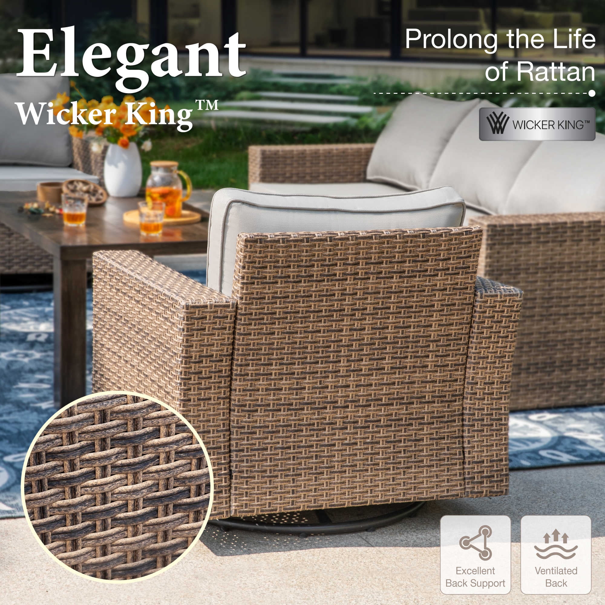 Summit Living 4 Pieces Patio Conversation Set Wicker Outdoor Furniture Sectional Sofa Set Beige
