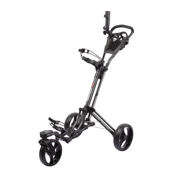 Qwik-Fold 360 Swivel 3 Wheel Push Pull Golf CART - 360* Rotating Front Wheel - ONE Second to Open & Close! (Charcoal/Black)
